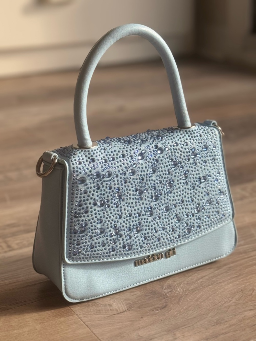 Embellished Top-Handle/crossbody Bag in Light Blue